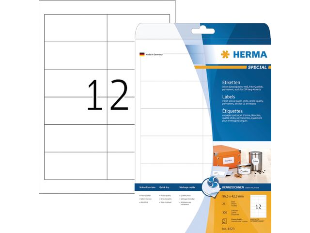 Inkjet Etiket Herma 4823 A4 96.5x42.3mm Wit 300 stuks | HermaLabels.nl