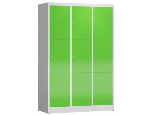 Lockerkast 1800x1185x500mm 3x3 vakken cilinderslot, sokkel, RAL6018