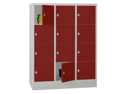 lockerkast,HxBxD 1518x1200x500mm,3x4vakken,RAL7035,front RAL3000