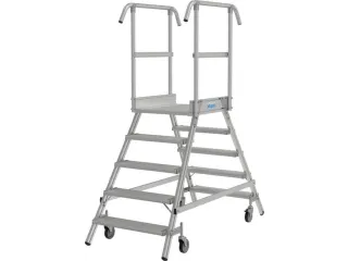 bordestrap,verrijdbaar,bordes H 1,2m,2x5treden,aluminium,4zwenkwielen - 1