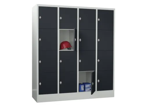 lockerkast,HxBxD 1850x1600x500mm,4x4vakken,RAL7035,front RAL7016