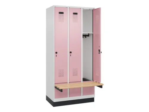 locker met bank,HxBxD 1950x900x815mm,3vak,vak B 300mm,draaigrendel