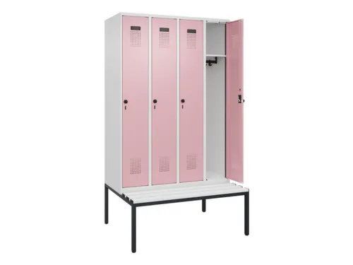 locker met bank,HxBxD 2120x1200x815mm,4vak,vak B 300mm,draaigrendel