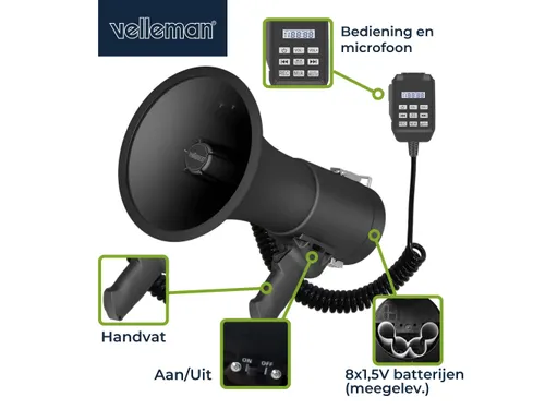 Krachtige 50 W megafoon met ingebouwde sirene Set