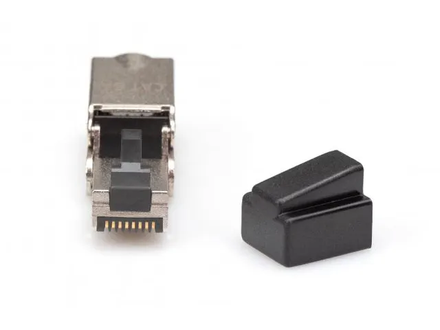 CAT 6A veldconnector haaks STP met stofkap knikbescherming