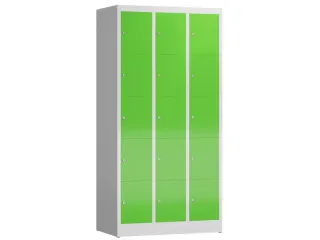 Lockerkast 1800x870x500mm 3x5 vakken cilinderslot, sokkel, RAL6018 - 1