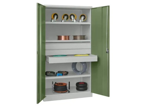 systeemkast,HxBxD 1950x1040x630mm,3xStalen bodem,RAL7035,front RAL6011