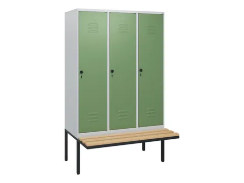 locker met bank,HxBxD 1950x1200x815mm,3vak,vak B 400mm,draaigrendel