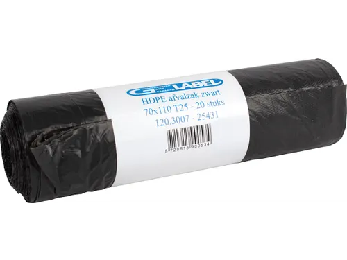 Vuilniszak HDPE Zwart 19 micron 70x110cm 120L rol van 20 zakken