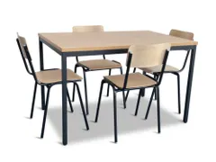 Kantineset,4Stoelen,1Tafel,Zitting Beuken Multiplex Natuur,Blad Beuken