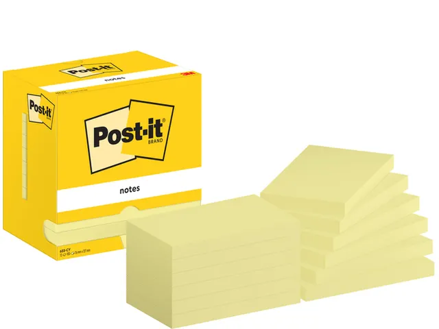 Memoblok Post-it 655 76x127mm geel 12 stuks