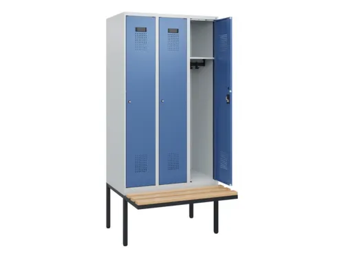 locker met bank,HxBxD 1950x900x815mm,3vak,vak B 300mm,cilinderslot