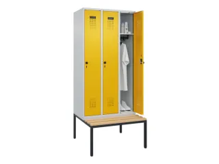 locker met bank,HxBxD 2120x900x815mm,3vak,vak B 300mm,draaigrendel - 1