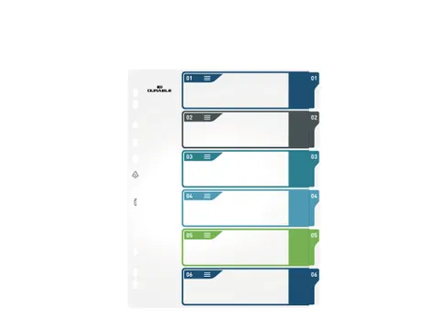 Tabbladen A4+ 6-delig met voorblad genummerd 1-6 PP personaliseerbaar