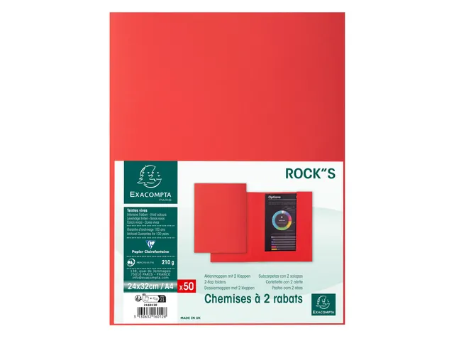 50 dossiermappen met 2 kleppen ROCK''S 220 - 24x32cm-Rood -