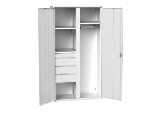 Locker 2000x1050x550mm 3 vakken, lade, dubbele vleugeldeur, RAL7035