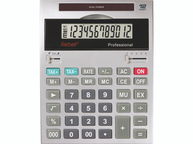 Calculator Rebell-PROFESSIONA zilver desktop | RekenmachinesWinkel.nl