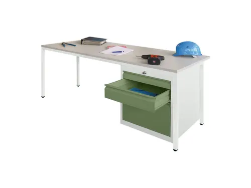 Werkplaatsbureau 1700x800x720mm 3laden Rechts Ral7035 Front Ral6011
