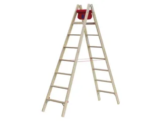 trapladder,beide zijden,2x8,treden,balk L 2,36m,hout - 1