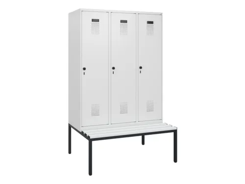 locker met bank,HxBxD 1950x1200x815mm,3vak,vak B 400mm,draaigrendel