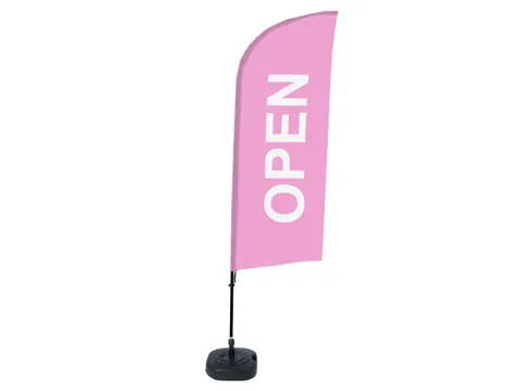 Promotievlag Alu Wind complete set "OPEN" Roze ECO printmateriaal