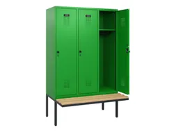 locker met bank,HxBxD 1950x1200x815mm,3vak,vak B 400mm,draaigrendel