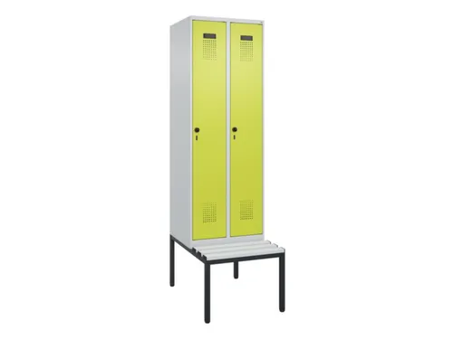 locker met bank,HxBxD 2120x600x815mm,2vak,vak B 300mm,draaigrendel