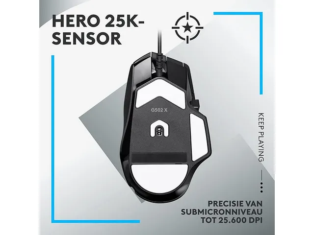 Logitech G502X Hero optical bedrade gaming muis zwart