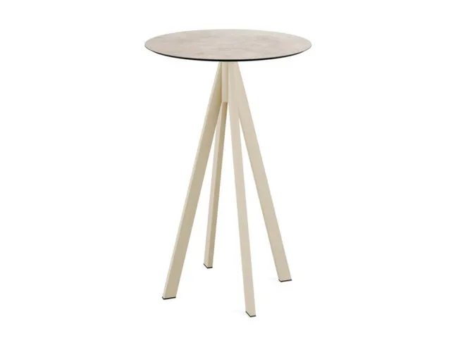 statafel,HxØ 1090x700mm,rond,4voeten zandkleuren,blad HPL Moonstone