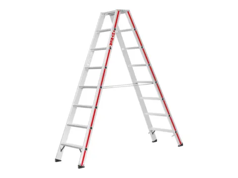 trapladder,beide zijden,2x8treden,Stand H 1,38m,balk L 2,05m,aluminium