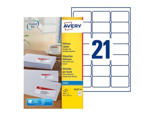 Etiket Avery J8160-40 63.5x38.1mm Inkjet Wit 840 stuks