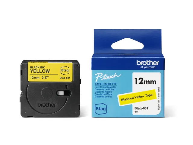 Labeltape Brother Ptouch Btag-631 12mm zwart op geel