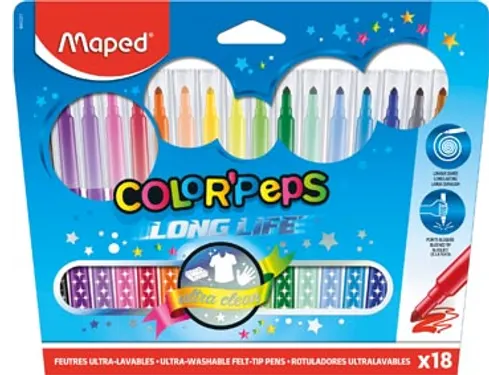Maped Viltstift Color'Peps 18 Stiften in een Kartonnen Etui