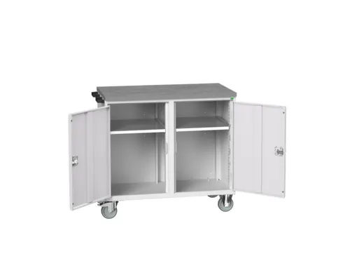 montagetafel 980x1050x600mm linoleumblad 2 kasten front RAL7035