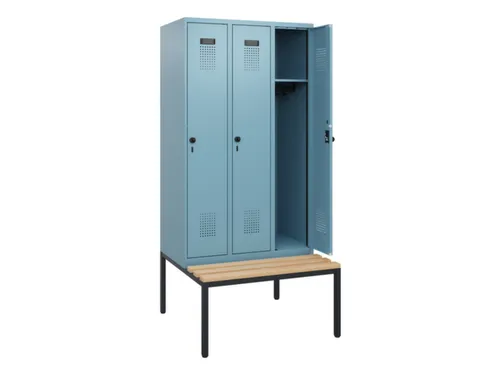 locker met bank,HxBxD 1950x900x815mm,3vak,vak B 300mm,draaigrendel