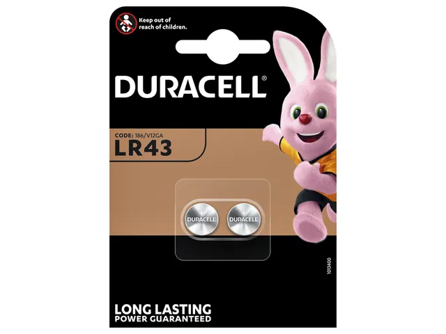 Batterij Duracell knoopcel 2x LR43 alkaline Ø11,6mm 2 stuks