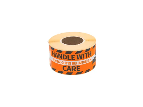 Waarschuwingsetiket Rillprint handle with care 46x125mm oranje 250 stu