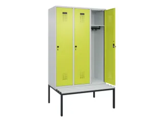 locker met bank,HxBxD 2120x1200x815mm,3vak,vak B 400mm,draaigrendel - 1