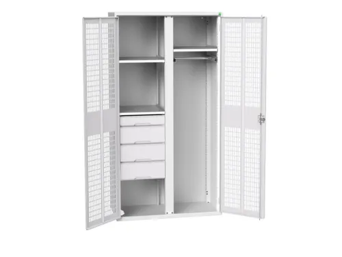 Locker 2000x1050x550mm 3 vakken lade, dubbele ventilatiedeur, RAL7035