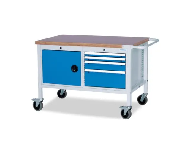 Werkplaatswagen 859x1200x750mm Werkblad 40mm Draaideuren 4laden