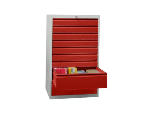 ladekast,HxBxD 1200x715x600mm,9lade(n),cil.-slot,RAL7035,front RAL3000