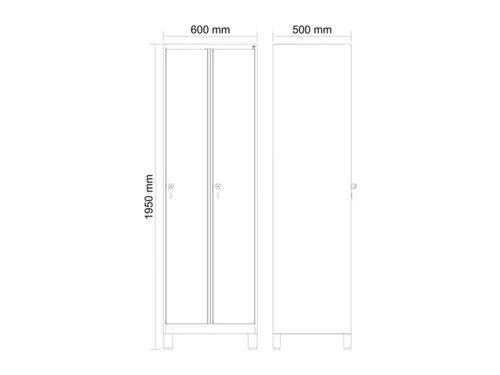 locker,HxBxD 1950x600x500mm,2vak,vak B 300mm,draaigrendel,voeten