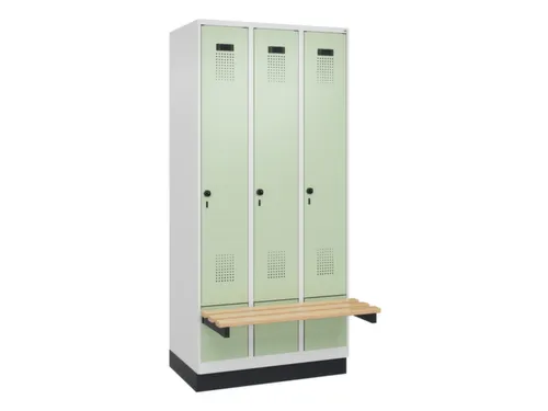 locker met bank,HxBxD 1950x900x815mm,3vak,vak B 300mm,draaigrendel