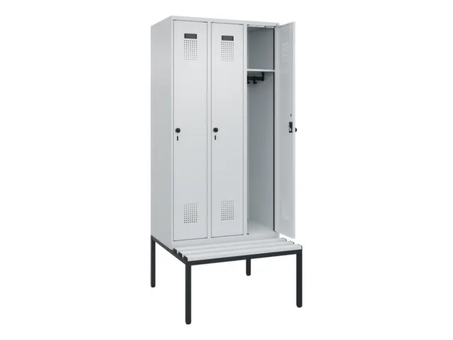 locker met bank,HxBxD 2120x900x815mm,3vak,vak B 300mm,draaigrendel