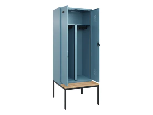 PBM-locker met bank,HxBxD 2120x800x815mm,2vak,vak B 400mm,draaigrendel