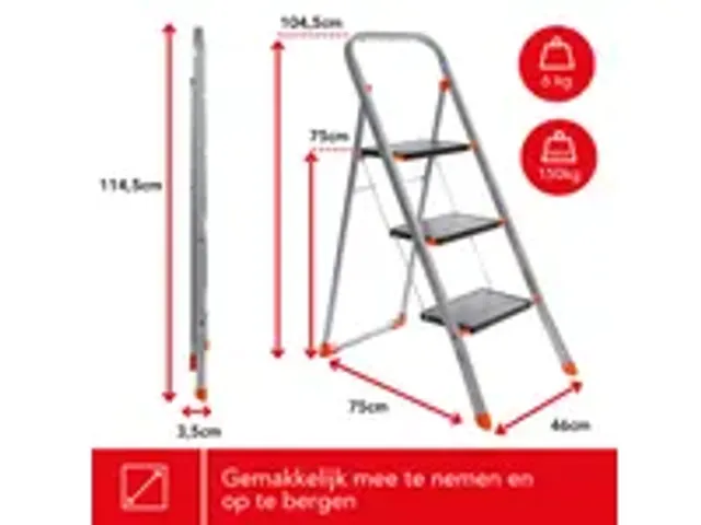 OUTLET Huishoudtrap met hoge beugel 3 treden antislip inklapbaar tot 1