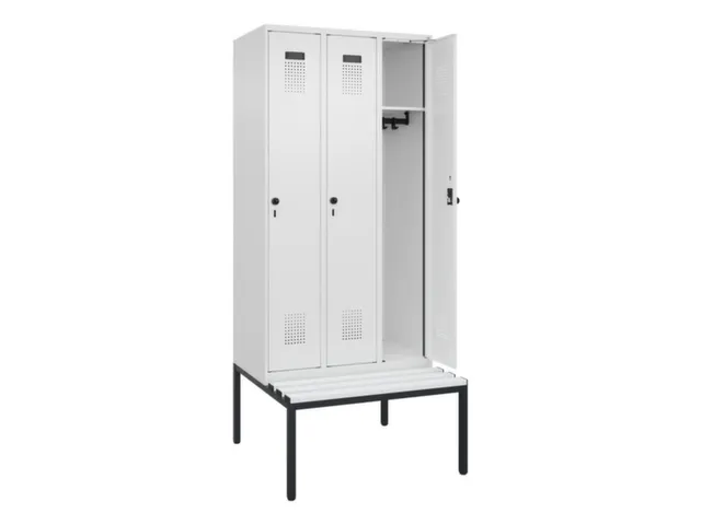 locker met bank,HxBxD 2120x900x815mm,3vak,vak B 300mm,draaigrendel