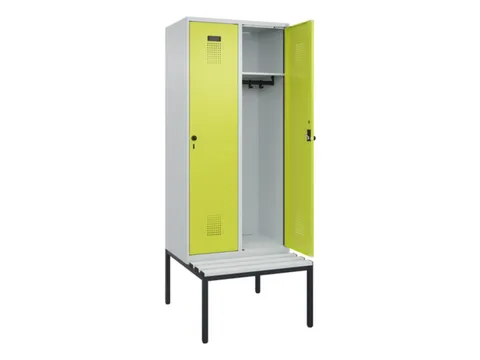 locker met bank,HxBxD 2120x800x815mm,2vak,vak B 400mm,draaigrendel
