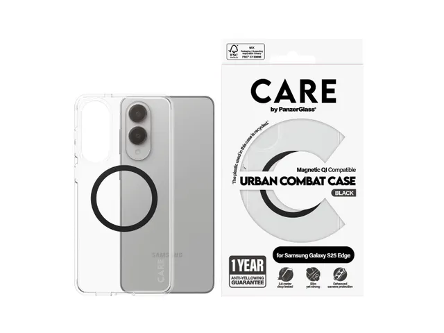 PanzerGlass CARE by Urban Combat Case Transparent w. Black Qi Co