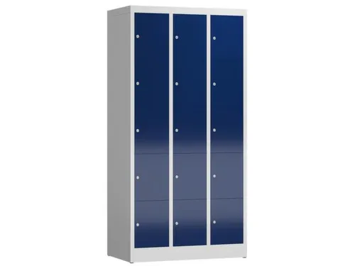 Lockerkast 1800x870x500mm 3x5 vakken cilinderslot, sokkel, RAL5010